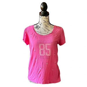 Tommy Hilfiger womens pink crewneck pullover semi sheer t shirt classic casual S